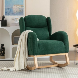 Teddy Fabric Wooden Rocking Chair, Comfy Accent Armchair with Pockets, Solid Wood Legs for Living Room – Cuddlewood - 1 of 4