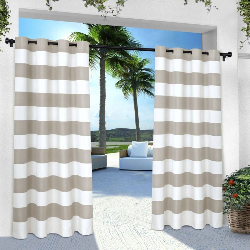 Indoor/Outdoor Cabana Stripe Grommet Top Window Curtain Panel Pair Exclusive Home, 1 of 10