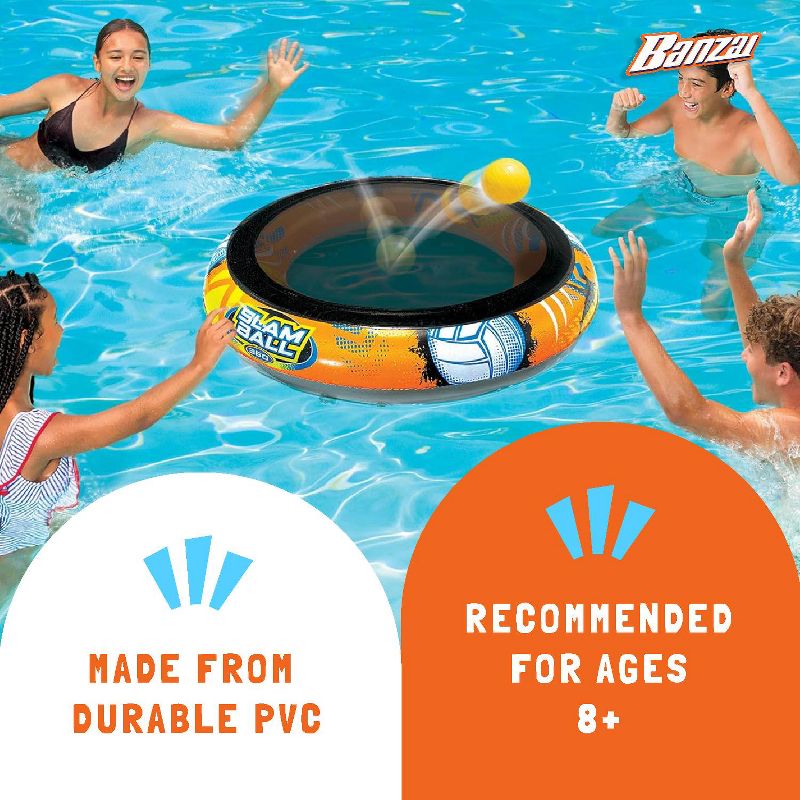 Banzai SLAM BALL 360 Degree Inflatable PVC Plastic High-Energy Outdoor Swimming Pool or Lawn Target Net Ball Game for 4 Players Ages 8+, 3 of 7