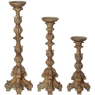 Kensington Hill Exotic Carved Pillar Candle Holders - Set of 3