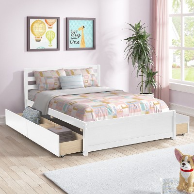 CAVINAS Full Size Modern Design Platform Bed Frame with Drawers/Trundle,No Box Spring Needed