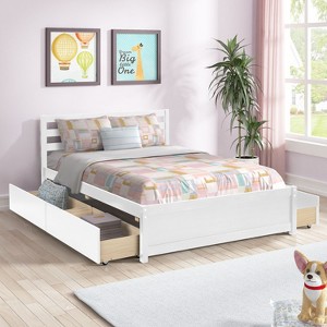 CAVINAS Full Size Modern Design Platform Bed Frame with Drawers/Trundle,No Box Spring Needed - 1 of 4