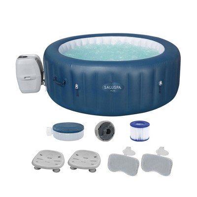 Bestway SaluSpa Milan AirJet Inflatable Hot Tub and 2-Pack of SaluSpa Underwater Non-Slip Spa Seat with 2 Adjustable Legs and Padded Headrest Pillows