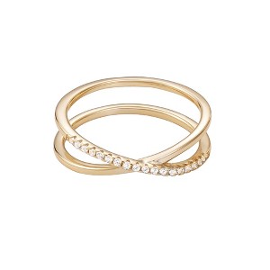 Adornia 14k Gold Vermeil .925 Sterling Silver CZ Crossed Half Eternity Band Ring - 1 of 4