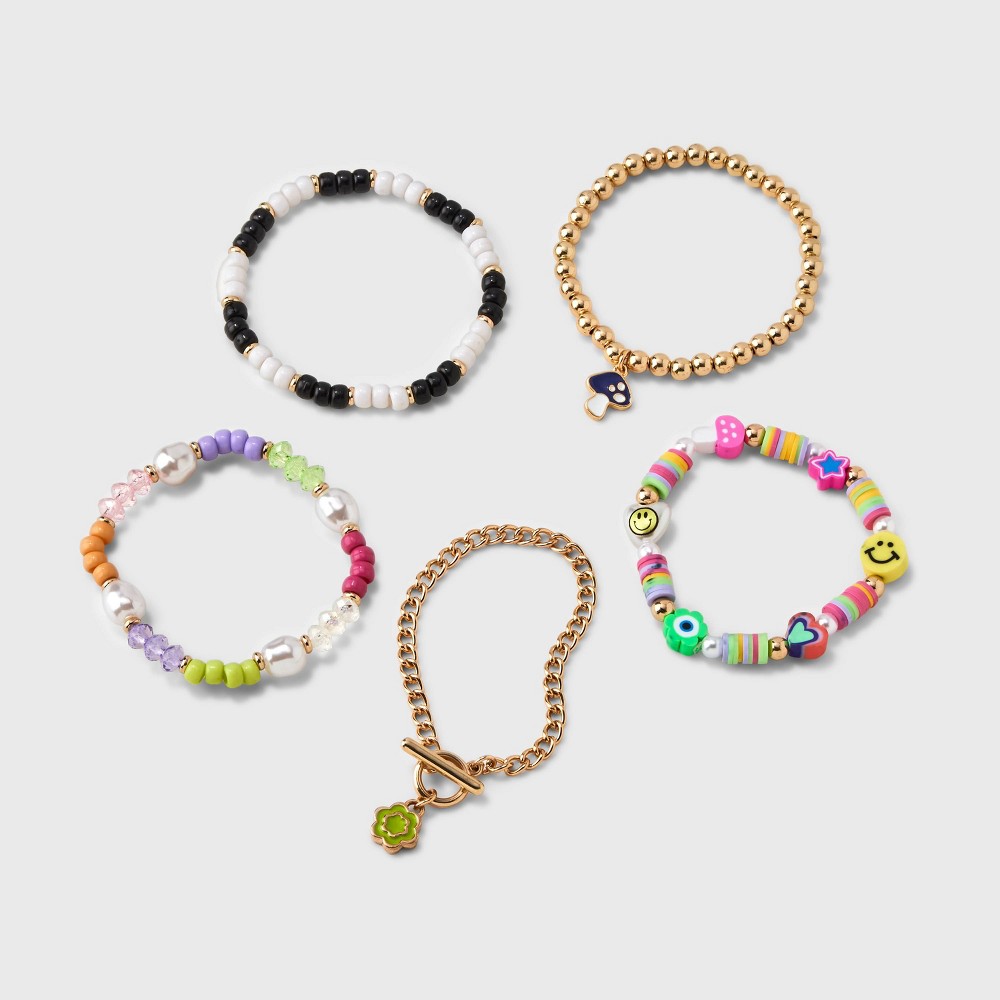 Girls' 5pk Mixed Bracelet Set with Smiley Charm - art class™