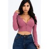 Slickblue Women's Ribbed Long Sleeve Crop Top, Snap Button Front Fitted Tee, 8 Color Options, Size S-L - 2 of 4