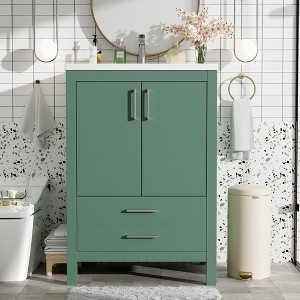 Gulches 36" Bathroom Vanity without Sink, Solid Wood Frame, Freestanding Storage Cabinet with 5 Drawers - 1 of 4