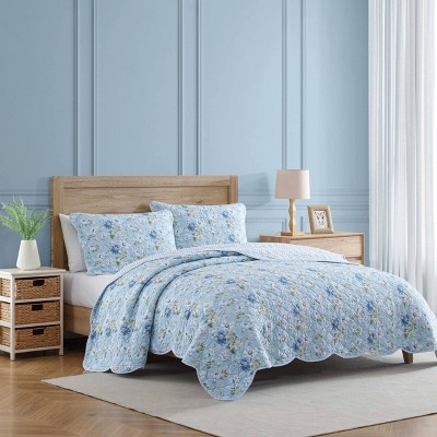 Blue Cotton Full Reversible Quilt Set with Floral Design