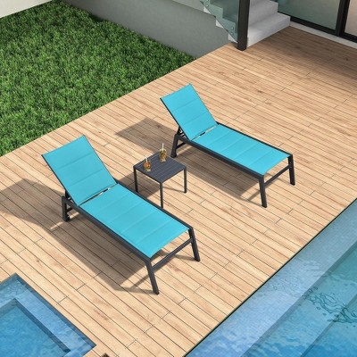 PURPLE LEAF Patio Chaise Lounge Set 2 Pieces Textilene Pool Lounge Chairs with Wheels Sunbathing Chair for Outdoor, Beach, Yard, Side Table Included