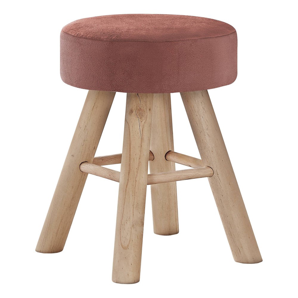 Photos - Pouffe / Bench 17" Round Velvet Upholstered Ottoman with Wood Legs Dark Pink/Natural - Ev