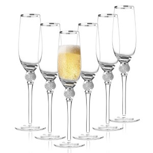 Berkware Crystal Champagne Flutes with Dazzling Rhinestone Design and Elegant Tone Rim -  9oz - 1 of 4