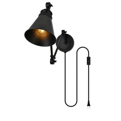 Elegant Lighting Van 1 light Black swing arm plug in wall sconce