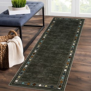2x6 Modern Bordered Indoor Runner Rug, Machine Washable Runners, Contemporary Geometric Accent Rugs, Non Slip Non Shedding Carpet - 1 of 4