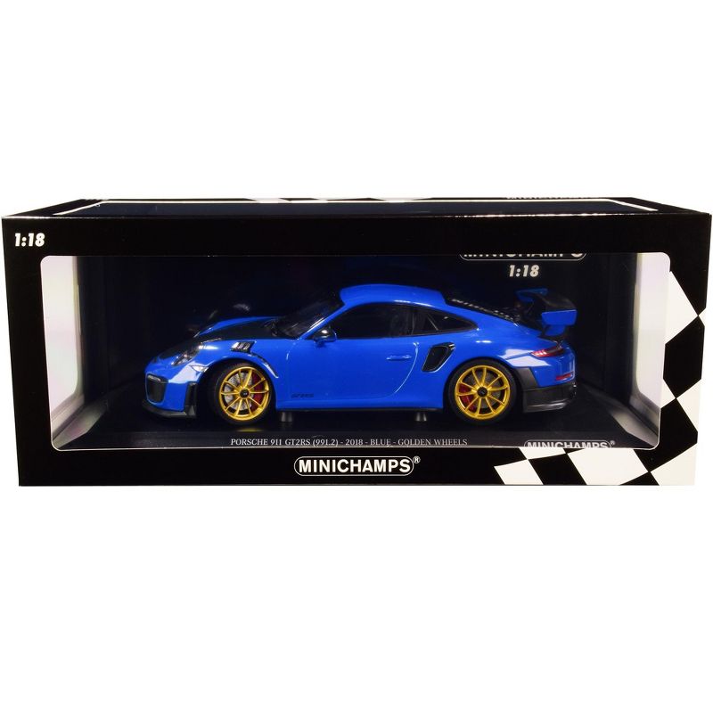 2018 Porsche 911 GT2RS (991.2) Blue with Carbon Hood and Golden Wheels Ltd Ed to 300 pcs 1/18 Diecast Model Car by Minichamps, 1 of 5