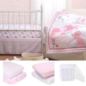 The Peanutshell Pink Elephant Crib Bedding Set, 3pc to 12 Pc, For Girls - 1 of 4