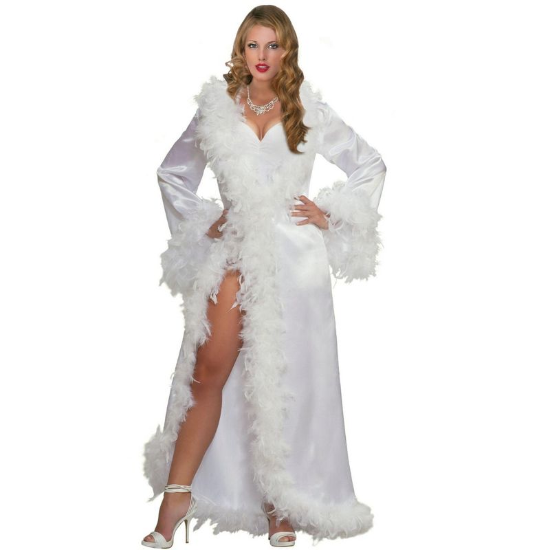 Forum Novelties Vintage Hollywood Marabou Satin Robe Women's Costume, 1 of 3
