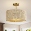 LamQee Boho Rattan Chandelier with  Hand-Woven Natural Corn Rope Shade Farmhouse Hanging Pendant Light for Hallway Kitchen Living Room - 2 of 4