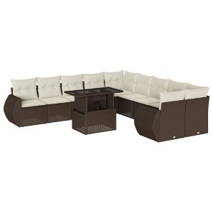 vidaXL 11 Piece Patio Sofa Set with Cushions Brown and Cream Poly Rattan - 1 of 4