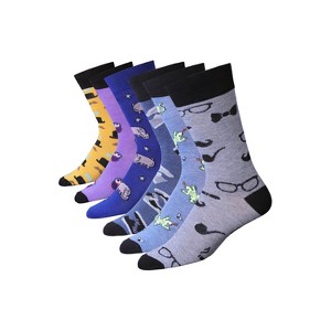 JAMES FIALLO Mens 6-Pairs Whimsical Fashionable Colorful Patterned Crew Dress Socks - 1 of 1
