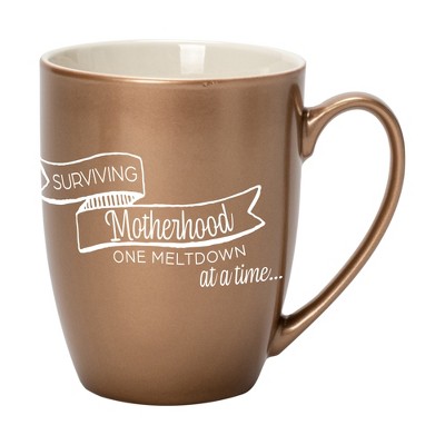 Elanze Designs Surviving Motherhood One Meltdown At A Time Bronze 10 ounce New Bone China Coffee Cup Mug