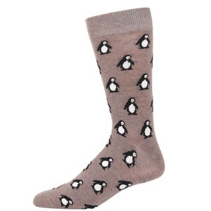 Memoi Men's Penguins Luxuriously Soft Cashmere Crew Socks Hemp Heather 10-13 - 1 of 4