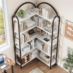 Industrial Corner Bookcase, 5-Tier L-Shaped Shelf, Arched Corner Bookcase with Metal Frame, Large Bookcase for Living Room and Bedroom - 1 of 4