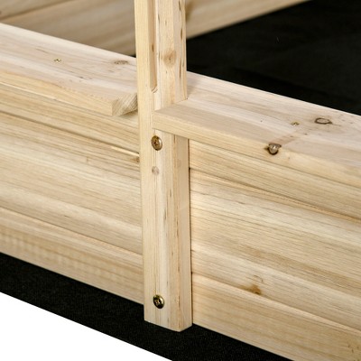 Natural Fir Wood Square Sandbox with Adjustable Red Canopy