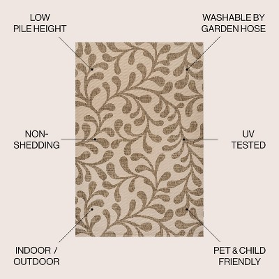 Classic Vine Pattern Brown/Beige 3' x 5' Synthetic Outdoor Rug