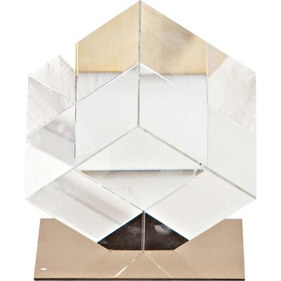 HomeRoots 6" Optical Glass Cube And Gold Sculpture
