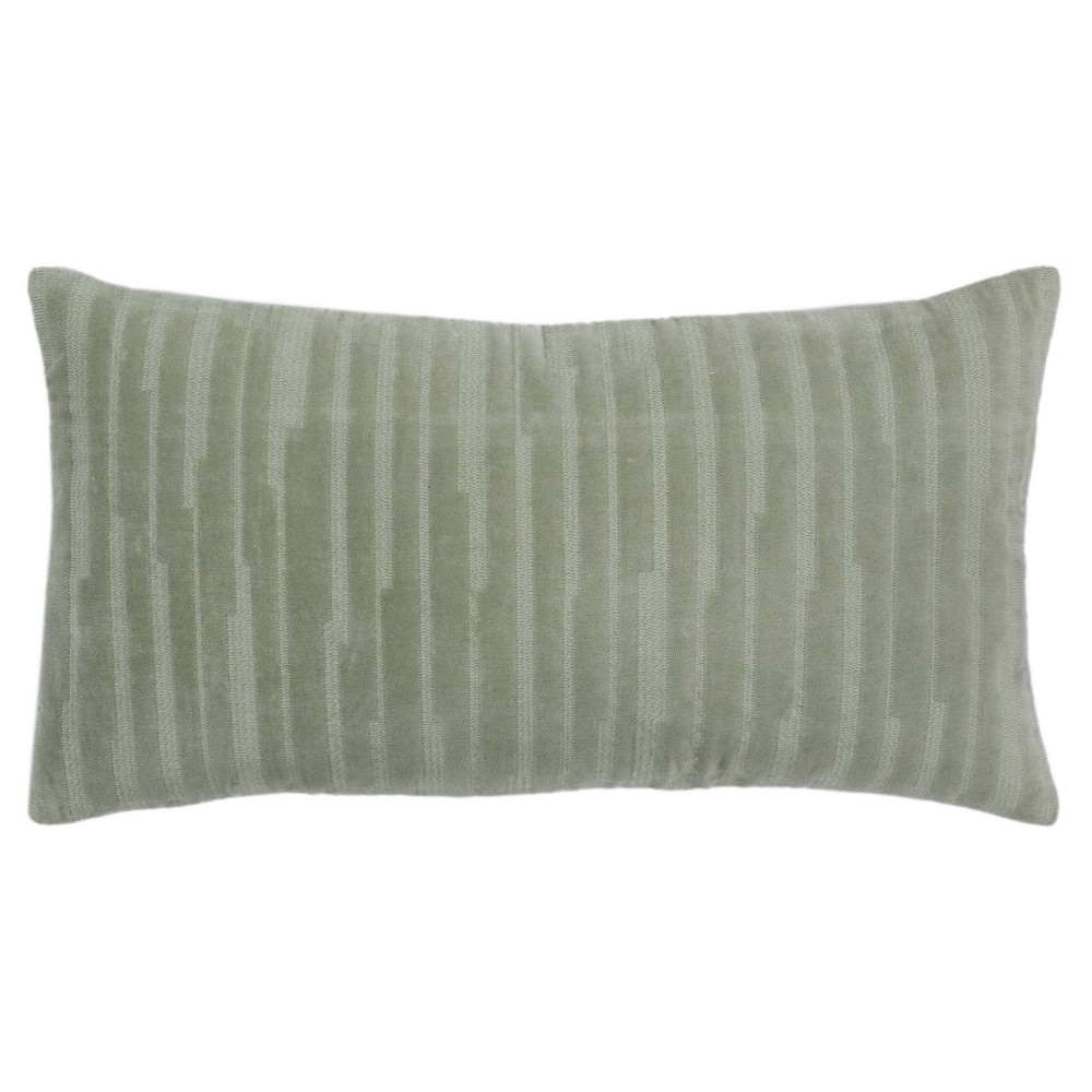 Photos - Pillowcase 14"x26" Oversized Striped Lumbar Throw Pillow Cover Green - Rizzy Home