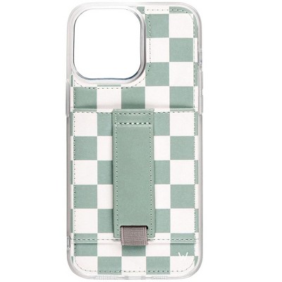 Walli Cases Seafoam Check by Our Faux Farmhouse Phone Case with Wallet and Finger Strap