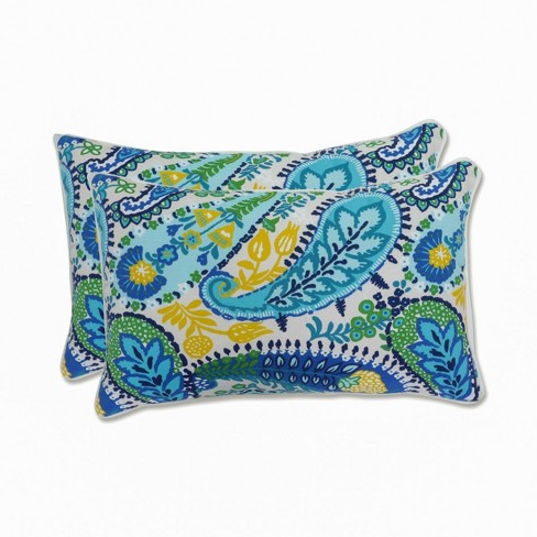 Amalia 2pc Outdoor indoor Throw Pillows Paisley Blue Pillow