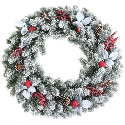 Costway 24'' Electrostatic Flocked Christmas Wreath Holiday Decor w/ 175 PE Tips