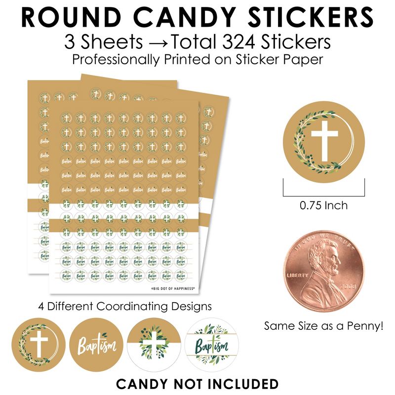 Big Dot of Happiness Baptism Elegant Cross - Religious Party Small Round Candy Stickers - Party Favor Labels - 324 Count, 3 of 8