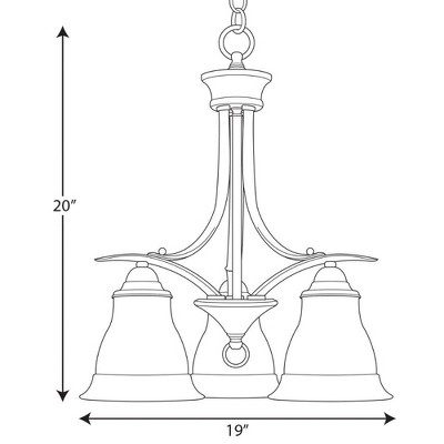 Antique Bronze 3-Light Chandelier with Etched Glass Shades