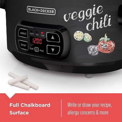 BLACK DECKER 7-Quart Slow Cooker, SCD4007, Chalkboard Exterior, Locking Lid, 3 Heat Settings, Removable Stoneware Crock