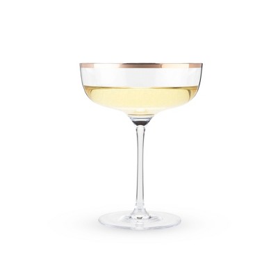 Elegant Copper-Rimmed Lead-Free Crystal Coupe Glass Set, 2-Piece