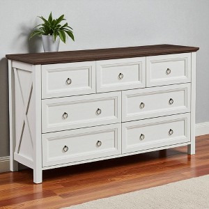 Farmhouse 7-Drawer Dresser Storage Cabinet with Barn Door Design, Rustic Wood TV Stand Sideboard for Bedroom, Living Room, Hallway - 1 of 4