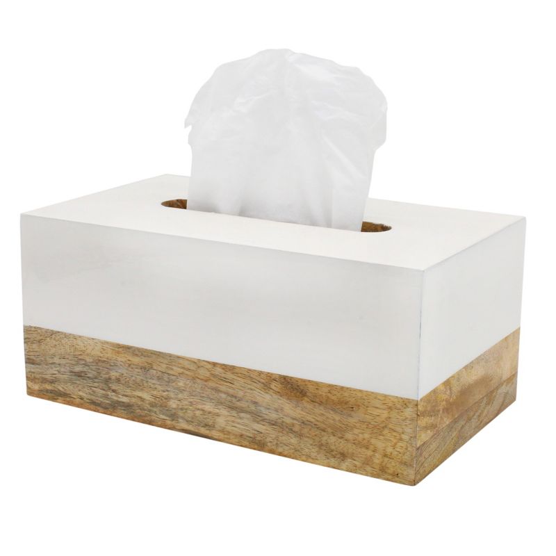 AuldHome Design Tissue Box Cover (Enamel/Mango Wood); Minimalist Scandinavian Decor White Tissue Holder, 1 of 9