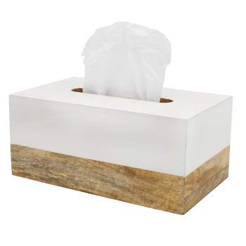 AuldHome Design Tissue Box Cover (Enamel/Mango Wood); Minimalist Scandinavian Decor White Tissue Holder