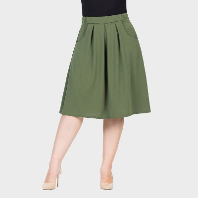24seven Comfort Aapparel Womens Plus Pleated Elastic Waist Knee Length Pocket Skirt