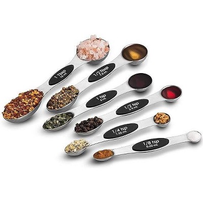NutriChef 6-Piece Magnetic Measuring Spoon Set - Stainless Steel Stackable Dual Sided Nesting Teaspoon to Tablespoon