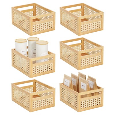 mDesign Natural Cane Kitchen Organizer Storage Bin with Handles