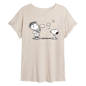 Women's - Peanuts - Rerun And Snoopy Bubbles Oversized Graphic T-Shirt - 1 of 4