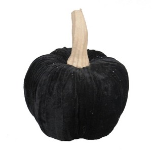Yukimo 9.5" Black Velvet Pumpkin Large, for Holiday Halloween Decor - 1 of 4