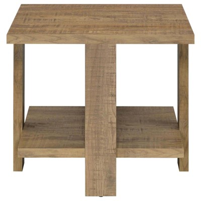 Rustic Mango Brown Square Wood End Table with Shelf