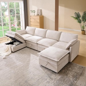 SinCiDo 116.54" Modular Couch Sofa with Storage, U-Shape 4 Seater Cloud Couch Sectional with Ottoman, Modern Sofa with Deep Seat & Pillow - 1 of 4