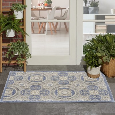 Elegance Blue/Grey Spanish Tile Pattern Outdoor Rug 32"x4"