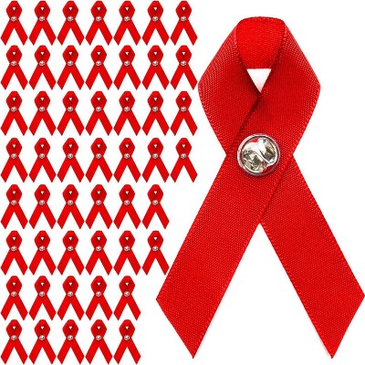 50 Pack HIV/AIDS Red Awareness Ribbons with Clutch Pins for Fundraising, Charlty Event and Party Favor