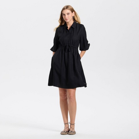 Женские платья Universal Thread Women's Elbow Sleeve Drawstring Waist Mini Shirtdress - Universal Thread™ Black XS